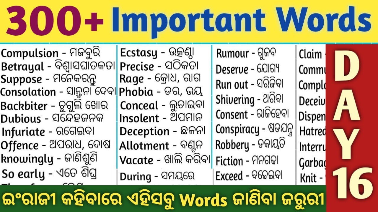 DAY -16/Very Important Class For English Speaking/300+ Words in Odia & English/Improve Your Speaking
