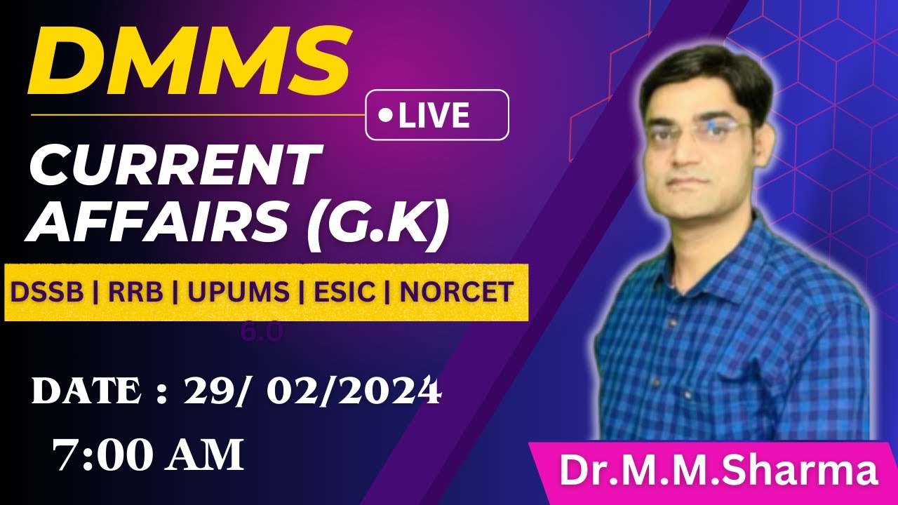 CURRENT AFFAIRS (G.K) | most important questions|  NORCET 2024 | AIIMS |By Dr MM SHARMA |7:00 AM