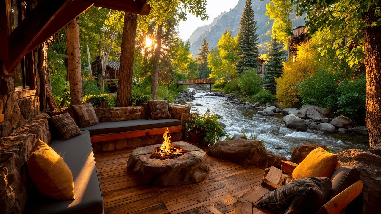 Calm Riverside Porch | Morning Birds & Crackling Firepit Ambience