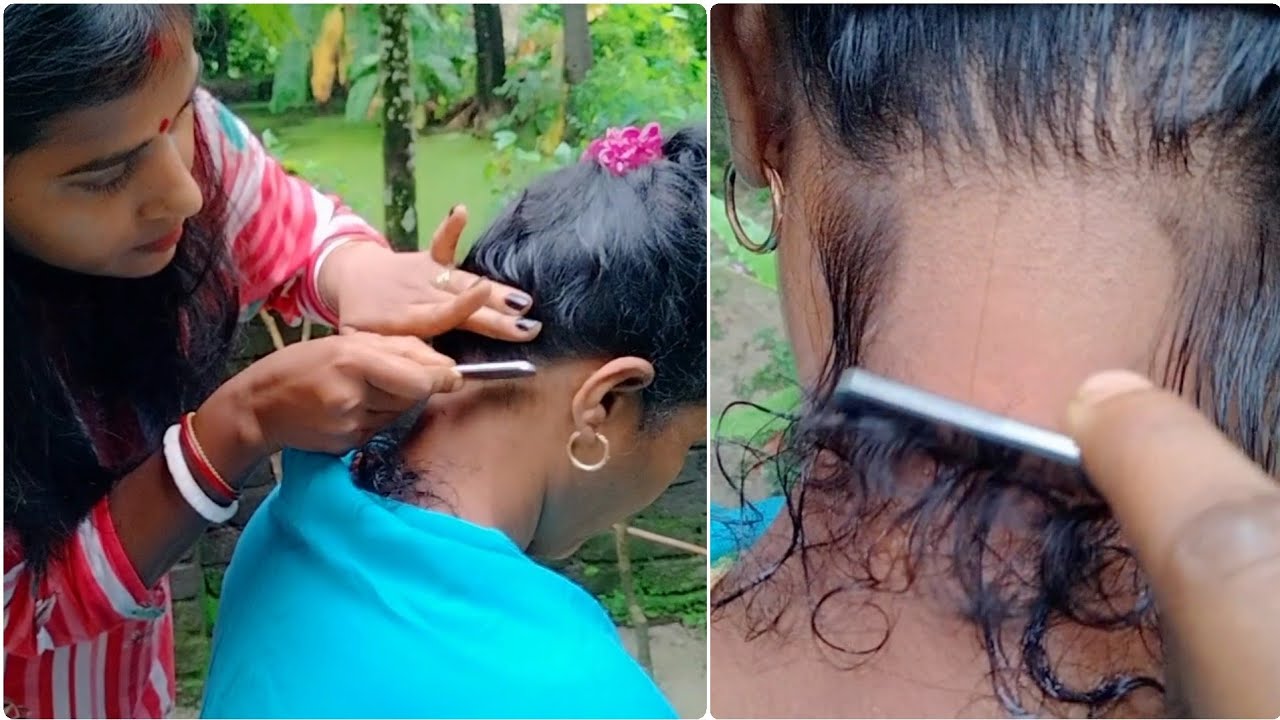 Nape shave(Neck hair shave)! Indian mother-in-law nape shaving by daughter-in-law!! #sabursangsar
