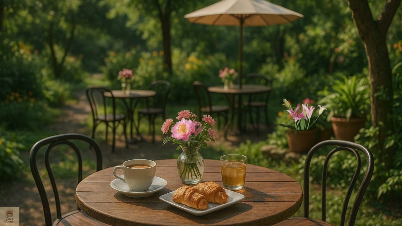Summer Garden Caf&eacute; Ambience 🌿✨ | Smooth Jazz & Blooming Flower Relaxation