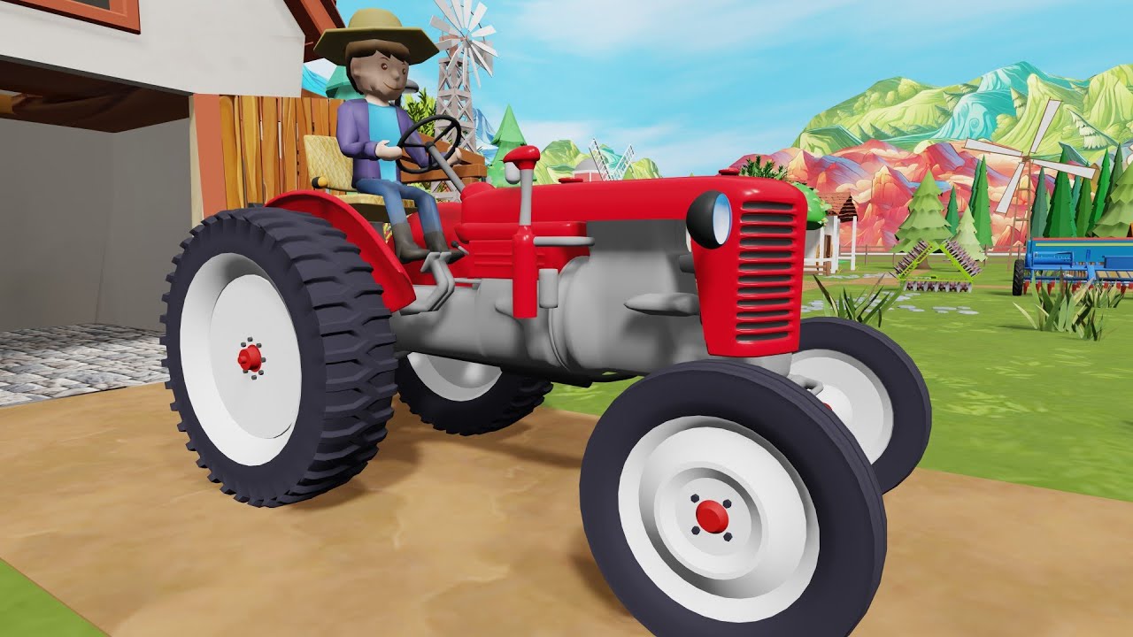 Tractors Working on the Farm: And Agricultural Machinery, Combine Harvester and Wooden Trailer