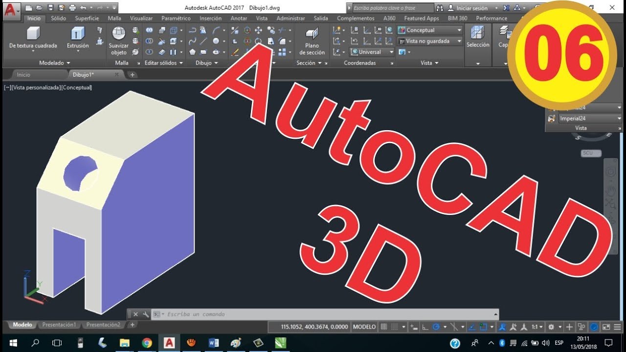 Video 06. AutoCAD 3D. Cómo seleccionar una cara para dibujo en 3D . 100% PRÁCTICO.