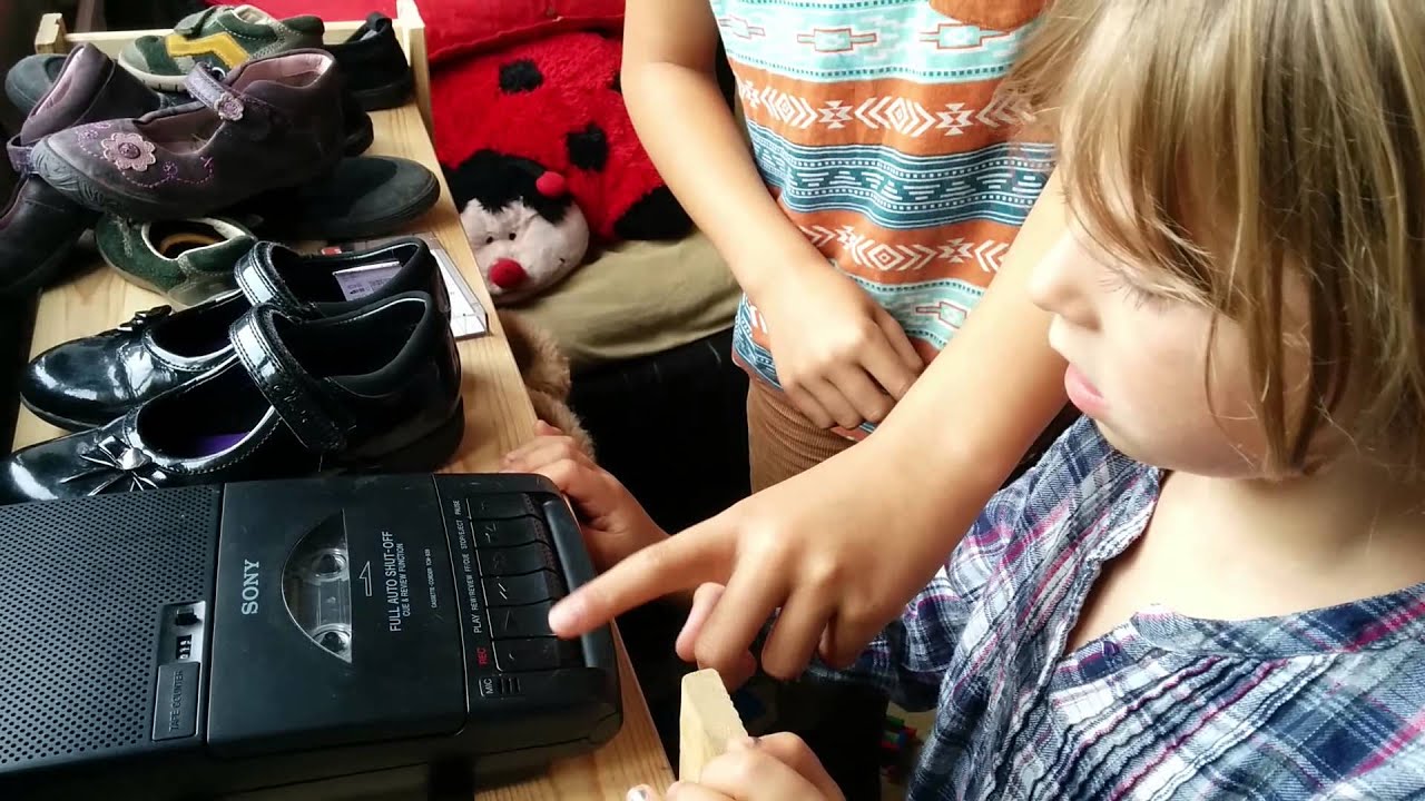 My 21st C kids encounter their first cassette tape.