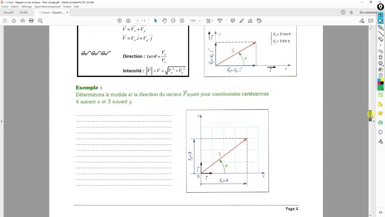 Sciences de l'ing&eacute;nieur : Cours - Coordonn&eacute;es d'un vecteur