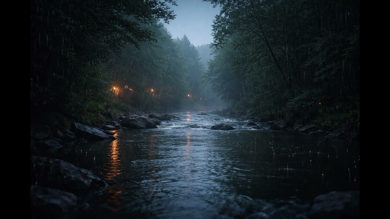 صوت المطر مع جريان النهر White Noise for Deep Sleep & Study | Relaxing Rain and River Sounds 