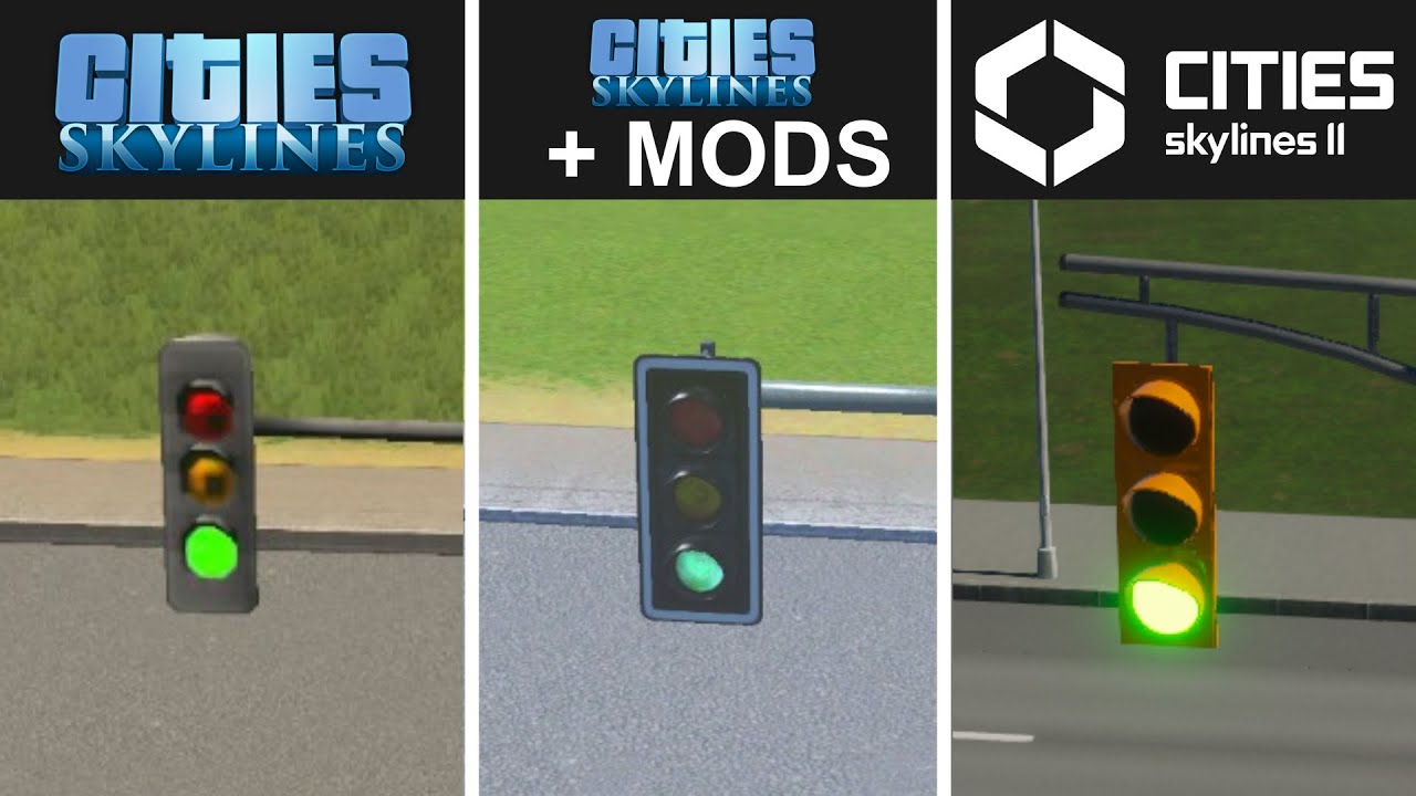 Traffic Light Phasing in Cities Skylines 2 vs Cities Skylines 1 (plus mods)