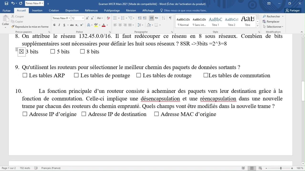 Solution QCM Réseaux Informatiques Révision