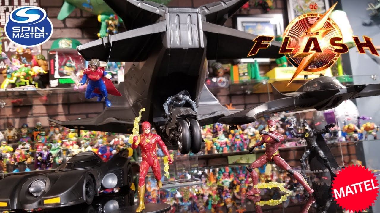 The Flash Movie Flying Fox, Batcycle, Batmobile and Batwing Spinmaster
