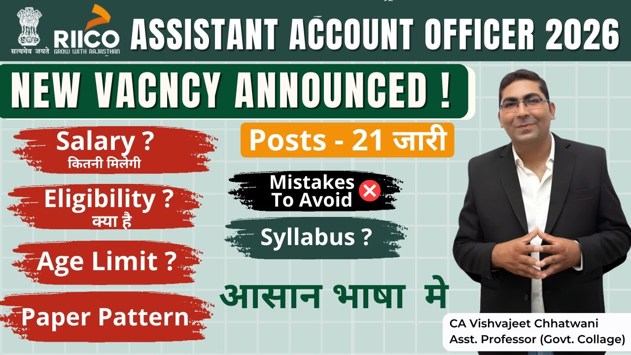 RIICO Assistant Account Officer 2026 | New Vacancy 21 Posts | Salary, Eligibility, Syllabus