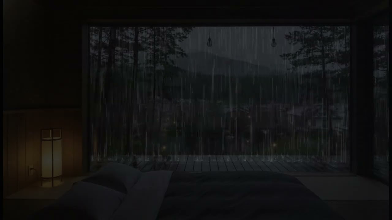 Rainfall in a Dark Bedroom (No Ads) | Calm Night Rain for Deep Sleep