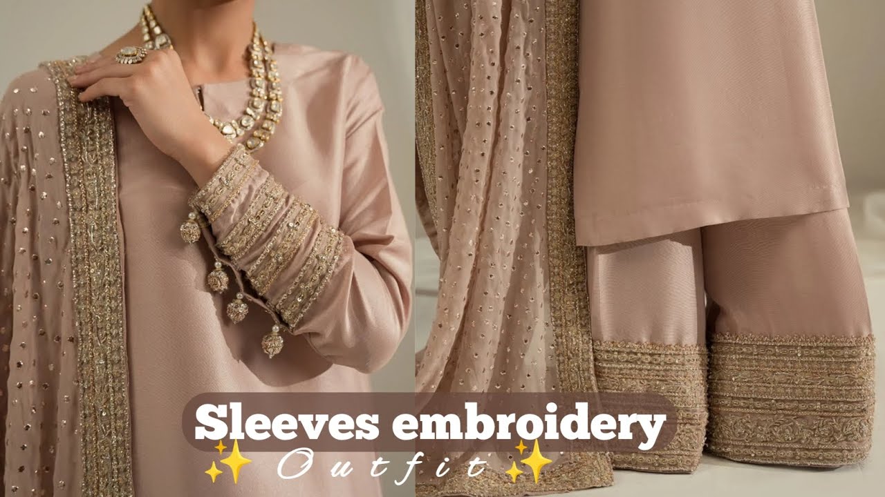 🤍Sleeves Embroidery Outfit✨ Cutting and Stitching💫Beads work hand embroidery 