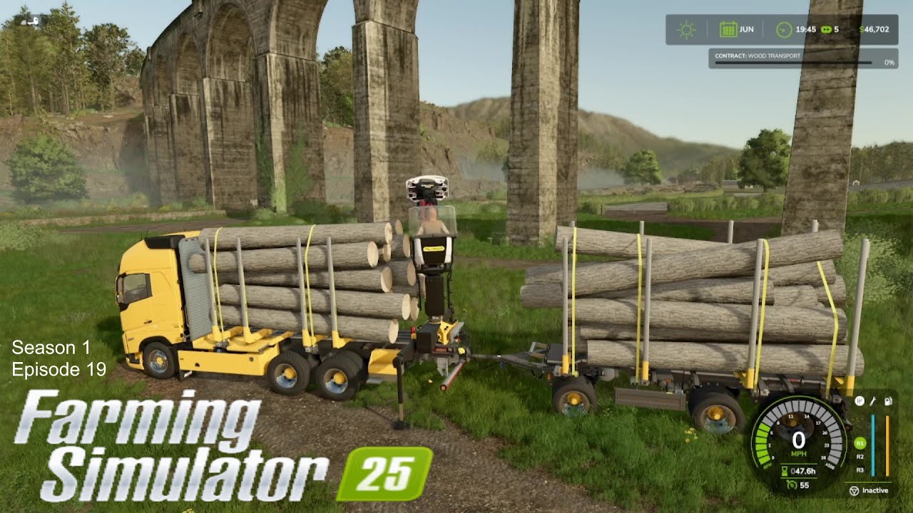 Farming Simulator 25 | Лесоруб перевозит двойную партию бревен | 1 сезон, 19 серия