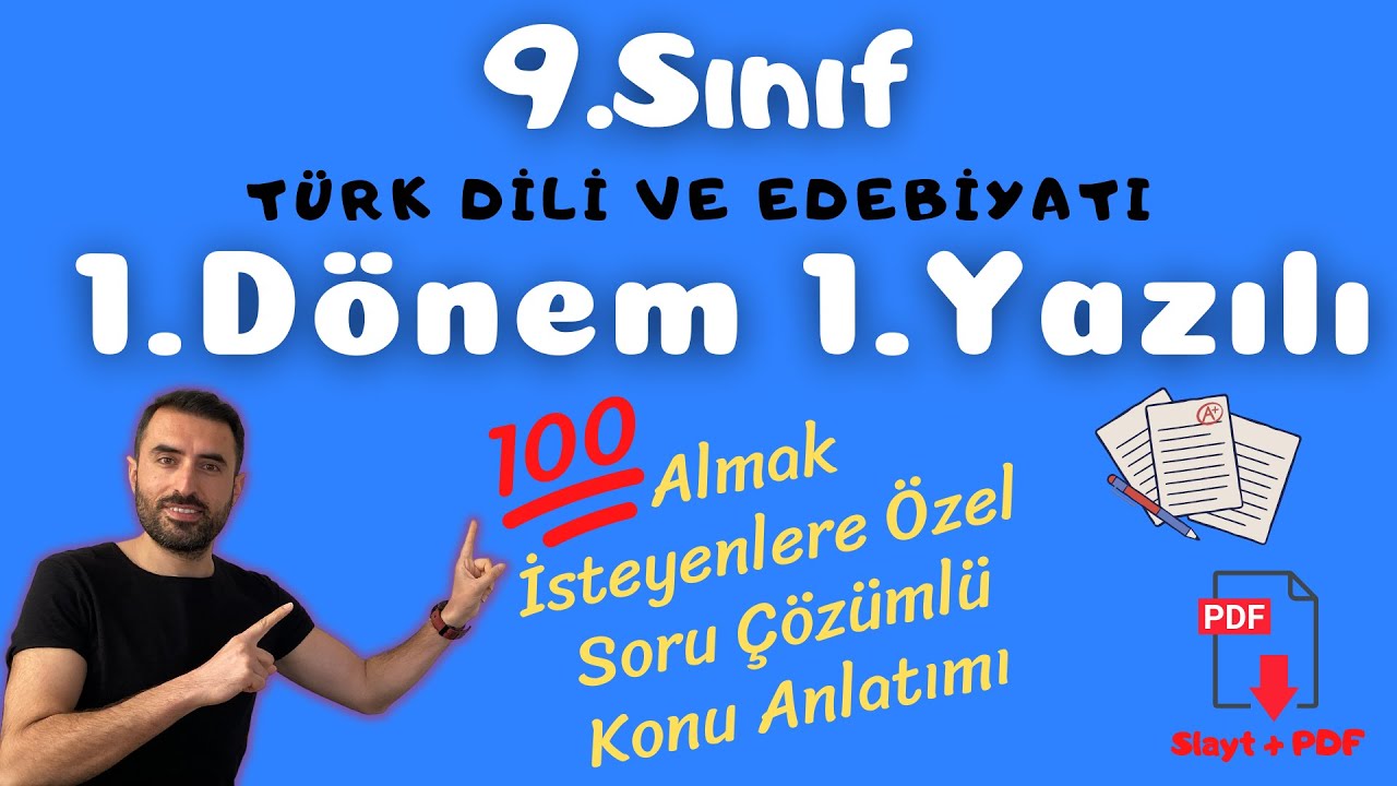 9.Sınıf Türk Dili ve Edebiyatı 1.Dönem 1.Yazılı Soruları (9 Edebiyat Sınava Hazırlık Çalışması)