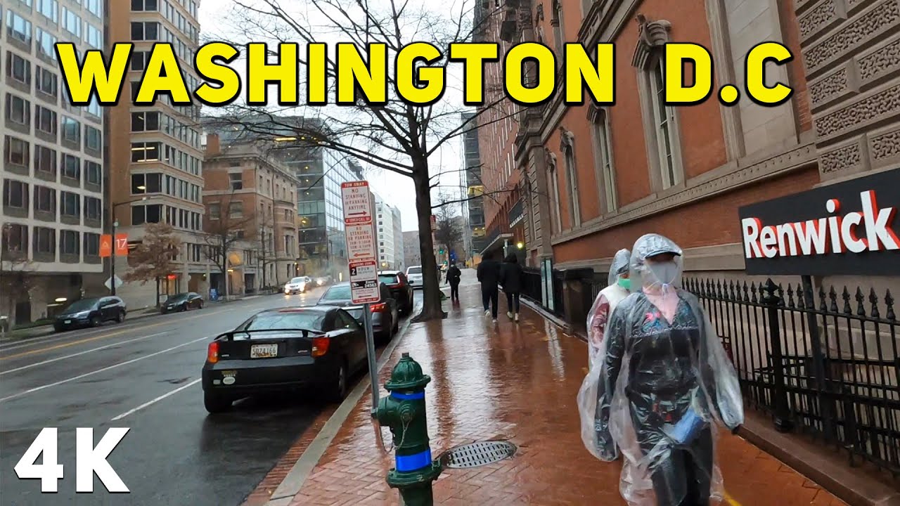 Walking in the Rain Washington D.C USA 4k | White House | Memorial.