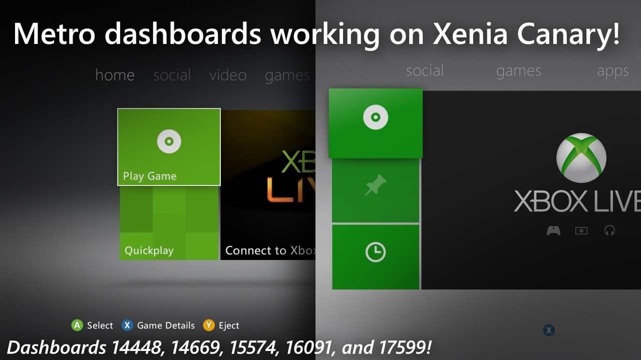All Xbox 360 Metro dashboards working on Xenia Canary!