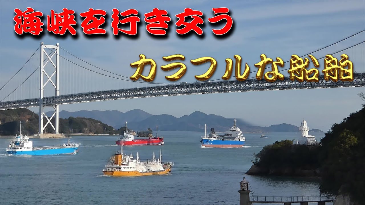 海峡を行き交うカラフルな船舶