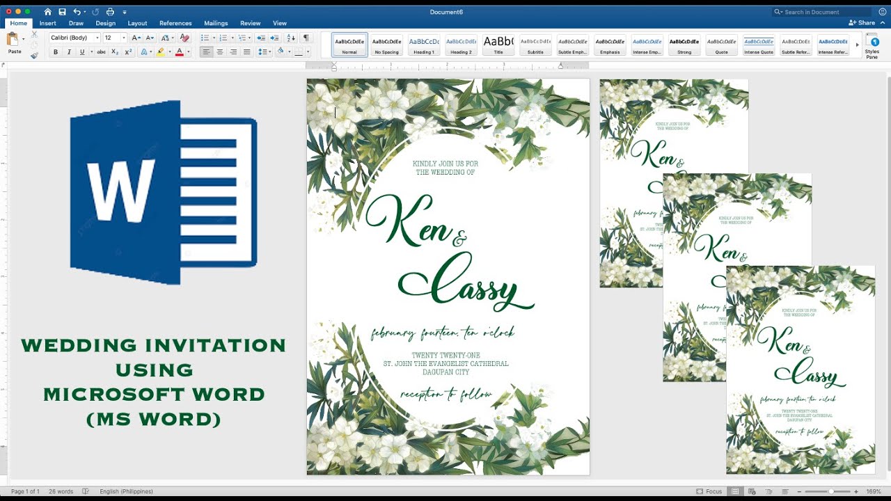 WHITE AND GREEN or NATURE Theme | How to make WEDDING INVITATION in Microsoft Word (MS Word)