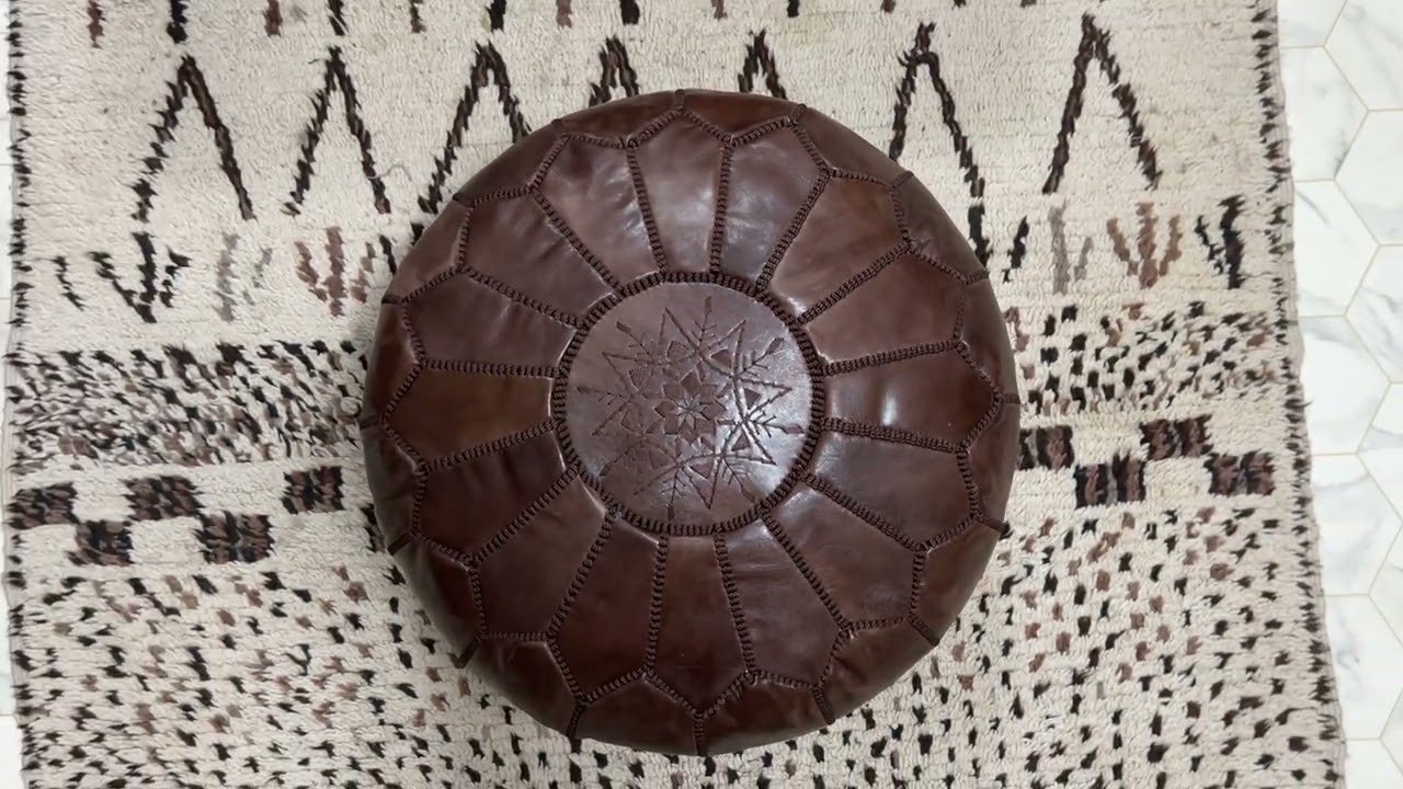 Kechart &ndash; Moroccan brown leather ottoman, handmade pure leather pouf cover, traditional leather seat