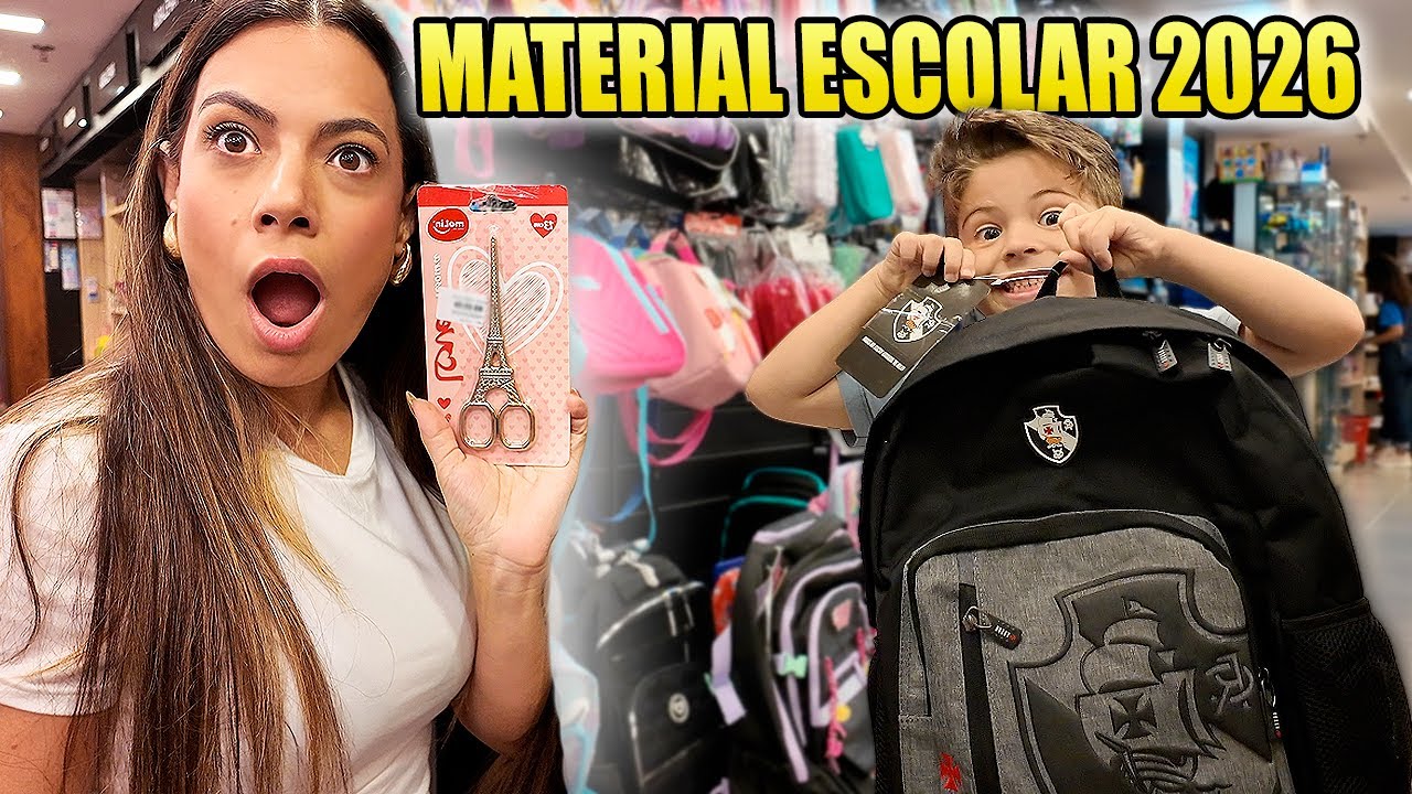 COMPRANDO MATERIAL ESCOLAR 2026 para as CRIAN&Ccedil;AS! * SURTEI nessa LOJA | Kathy Castricini