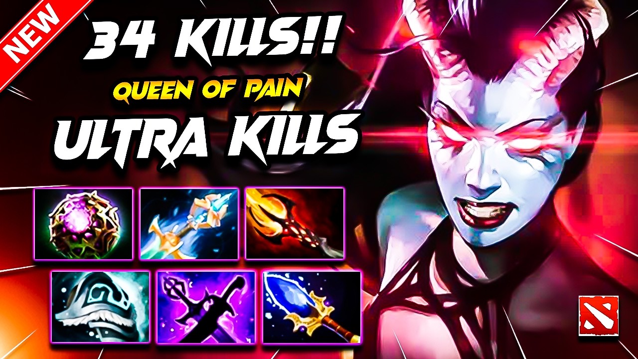 Dota 2 QUEEN OF PAIN Gameplay | (x34 Kills + ultra!!) Queen of Pain DOTA 2 Carry Build Gameplay 7.40
