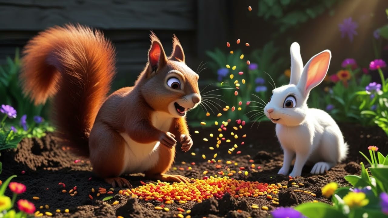 Rabbit the Hard Worker and Squeaky the Squirrel🐰🐱#rabbit #cat #animation #funny