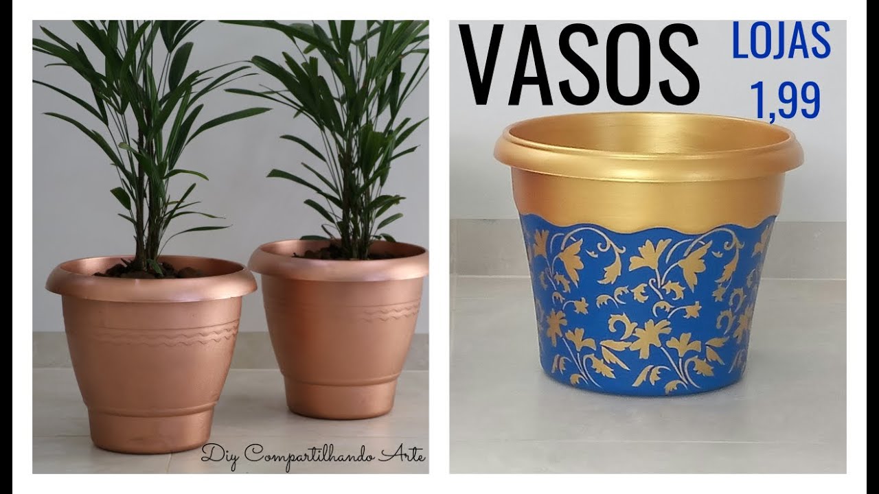 DIY DECORAÇÃO COM VASOS DE LOJAS 1,99  Artesanato do Compartilhando Arte
