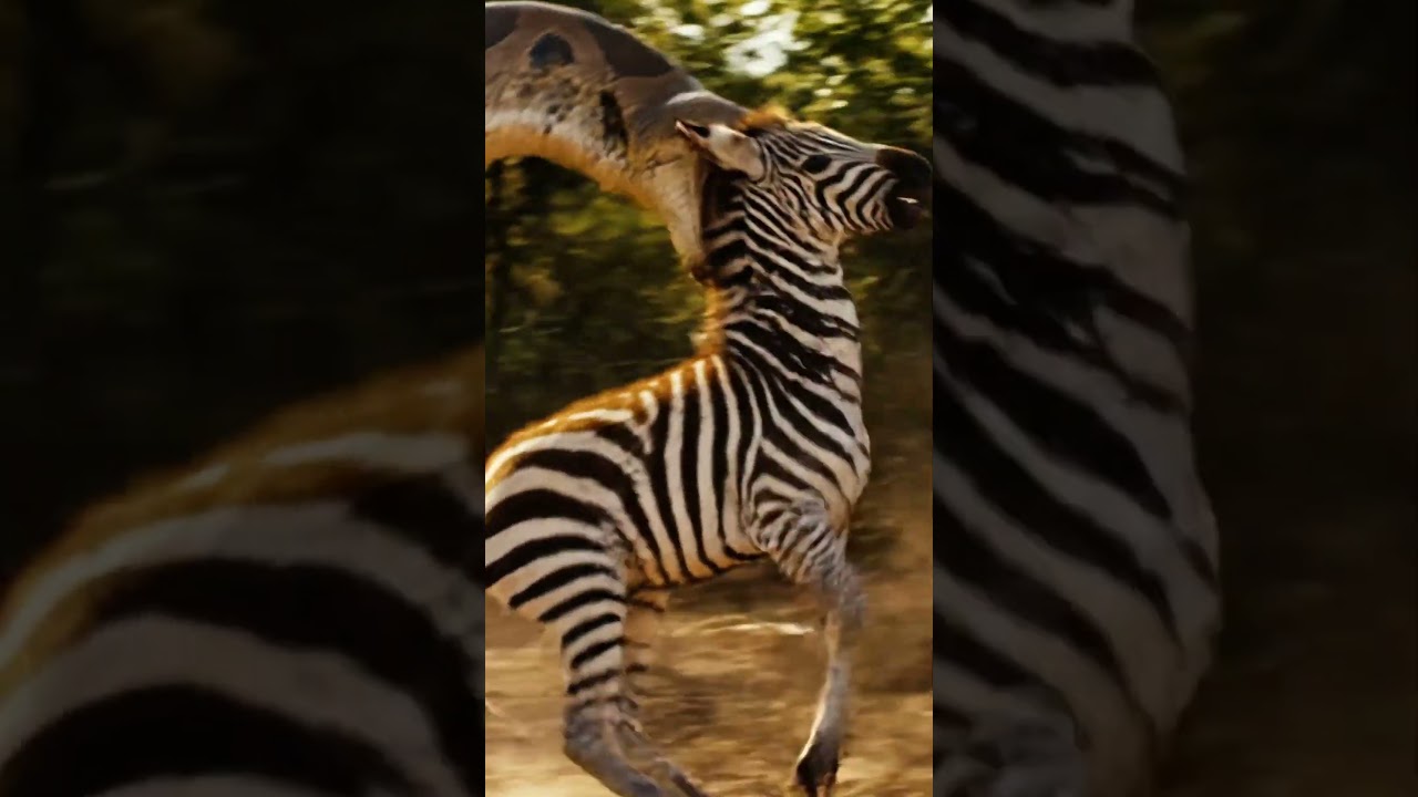 Tiny Hominids Saved a zebra foal from a Giant Python Near Falling Rocks (Part 1)#animalrescue#shorts
