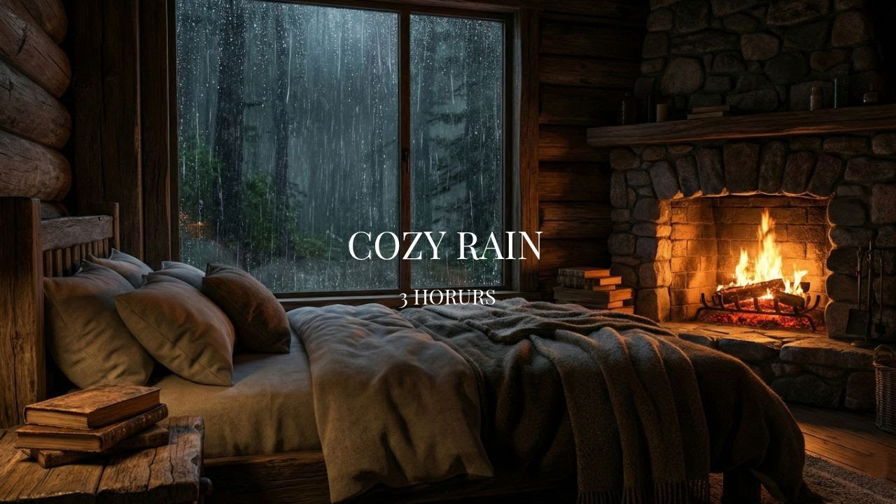 Rainy Night in a Cozy Cabin with Fireplace , Deep Sleep Ambience | Stillfall Ambience