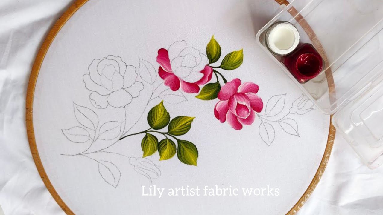 Beautiful Rose & Leaves Fabric Painting
