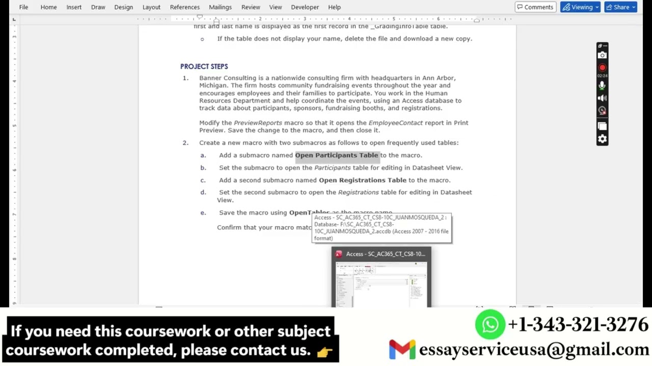 Shelly Cashman Access 365 | Modules 8-10: SAM Critical Thinking Capstone Project C