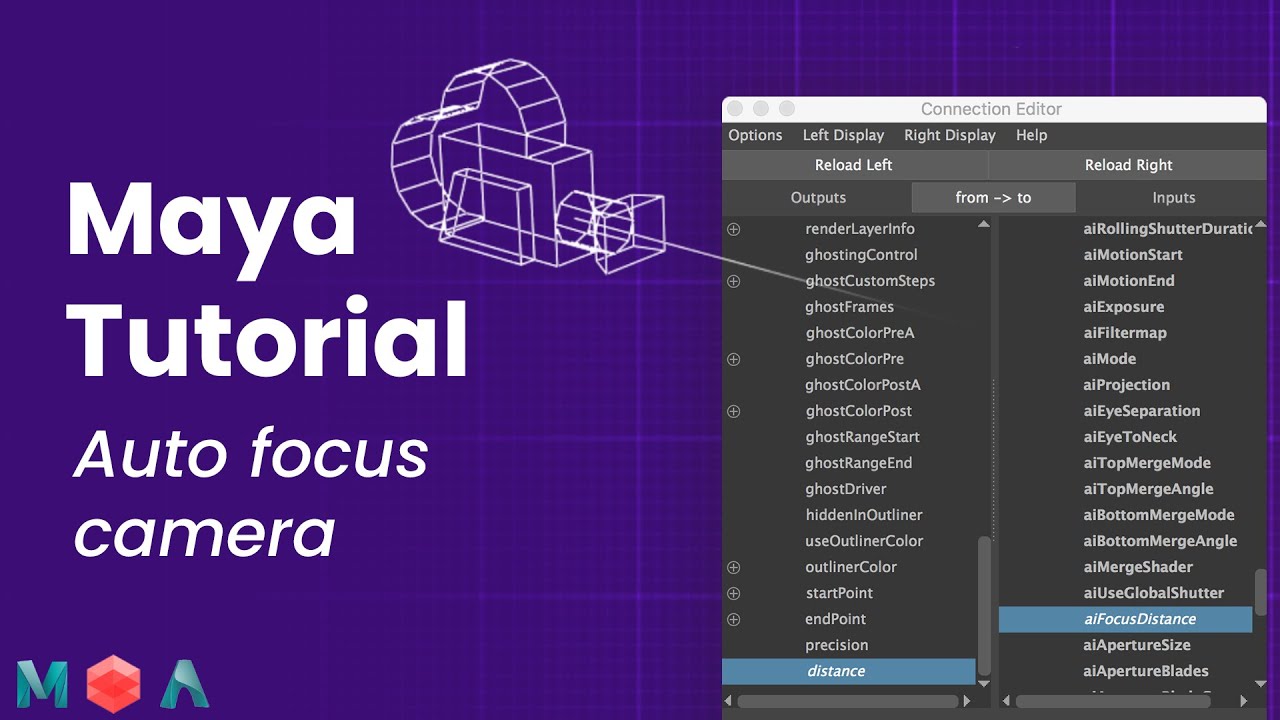 Maya Tutorial: Autofocus camera using connection editor for Depth of Field. Arnold & Redshift