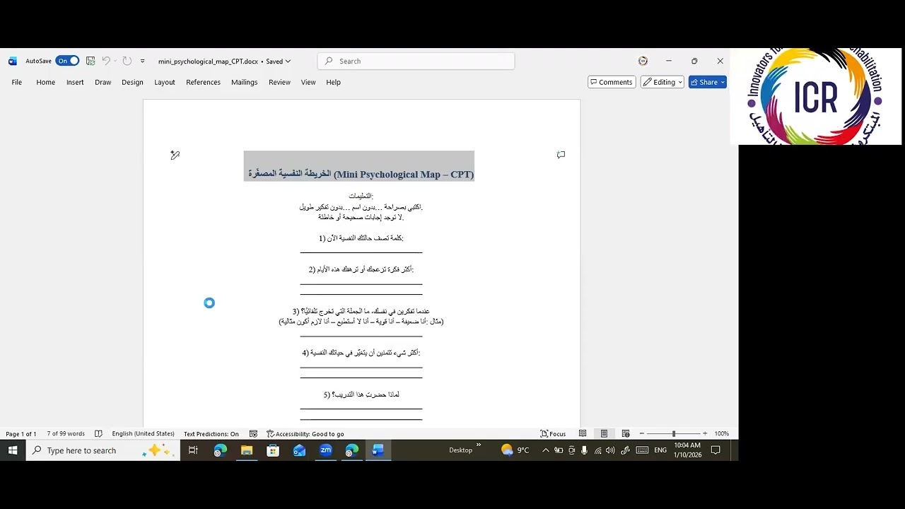 اليوم التدريبي الرابع: التفريغ النفسي و المشتات الفكريه