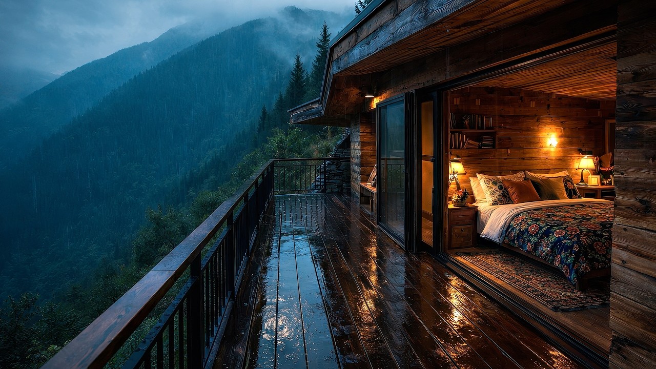 Soft Rain at 1,800 Meters for Sleep | Alpine Cabin Night Ambience