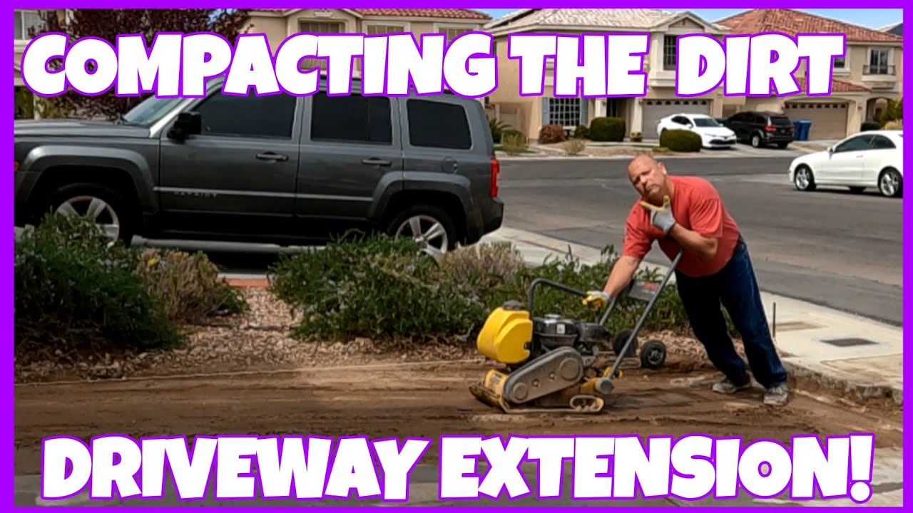 HUSBAND COMPACTING THE DIRT FOR OUR DRIVEWAY EXTENSION PROJECT USING PLATE COMPACTOR || HOME DEPOT