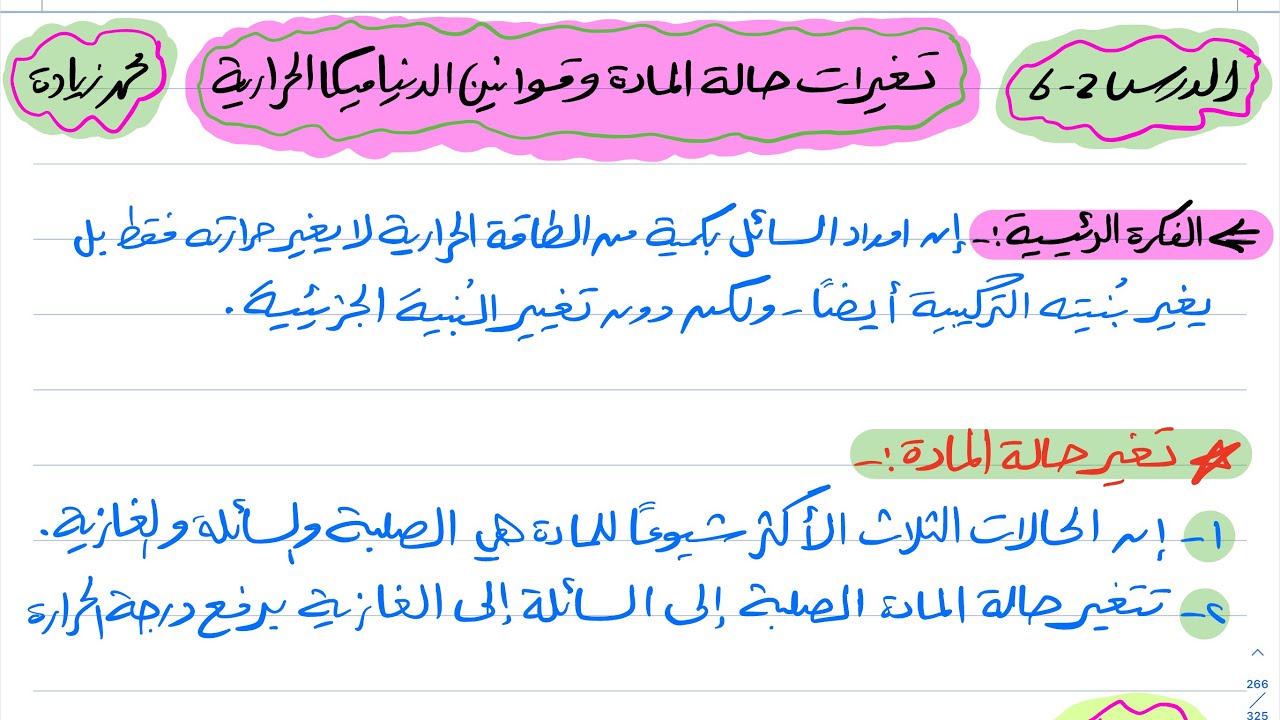 تغيرات حالة المادة وقوانين الديناميكا الحرارية فيزياء ثاني ثانوي 1444