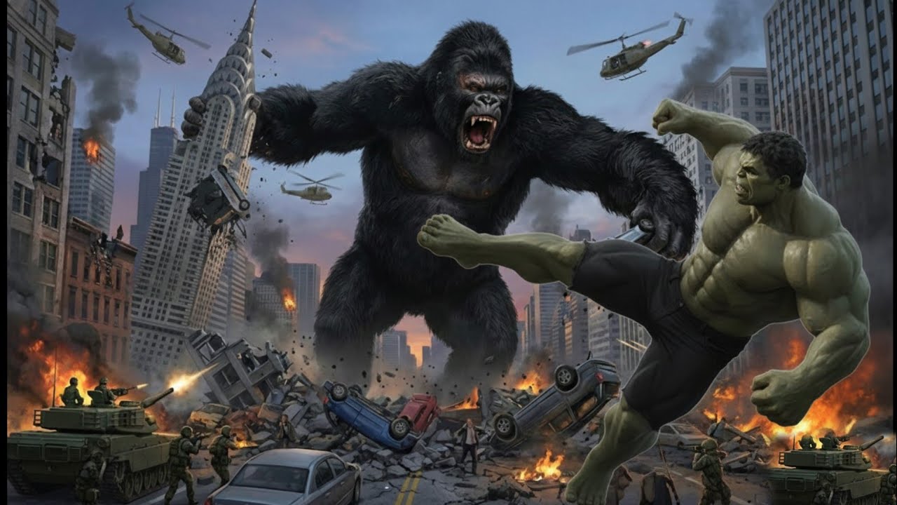 HULK VS KINGKONG pertarungan dua raksasa di tengah kota
