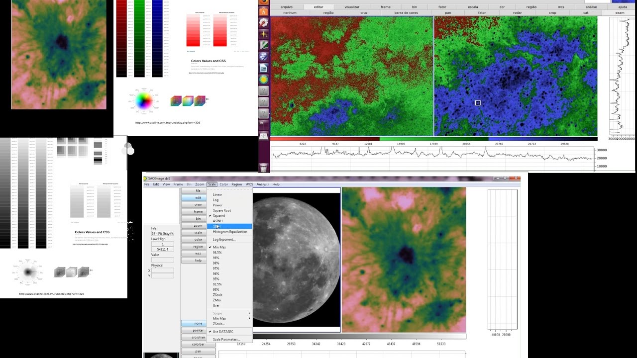 SAOImage DS9 - Menus e Cores para exibi&ccedil;&atilde;o de detalhes.