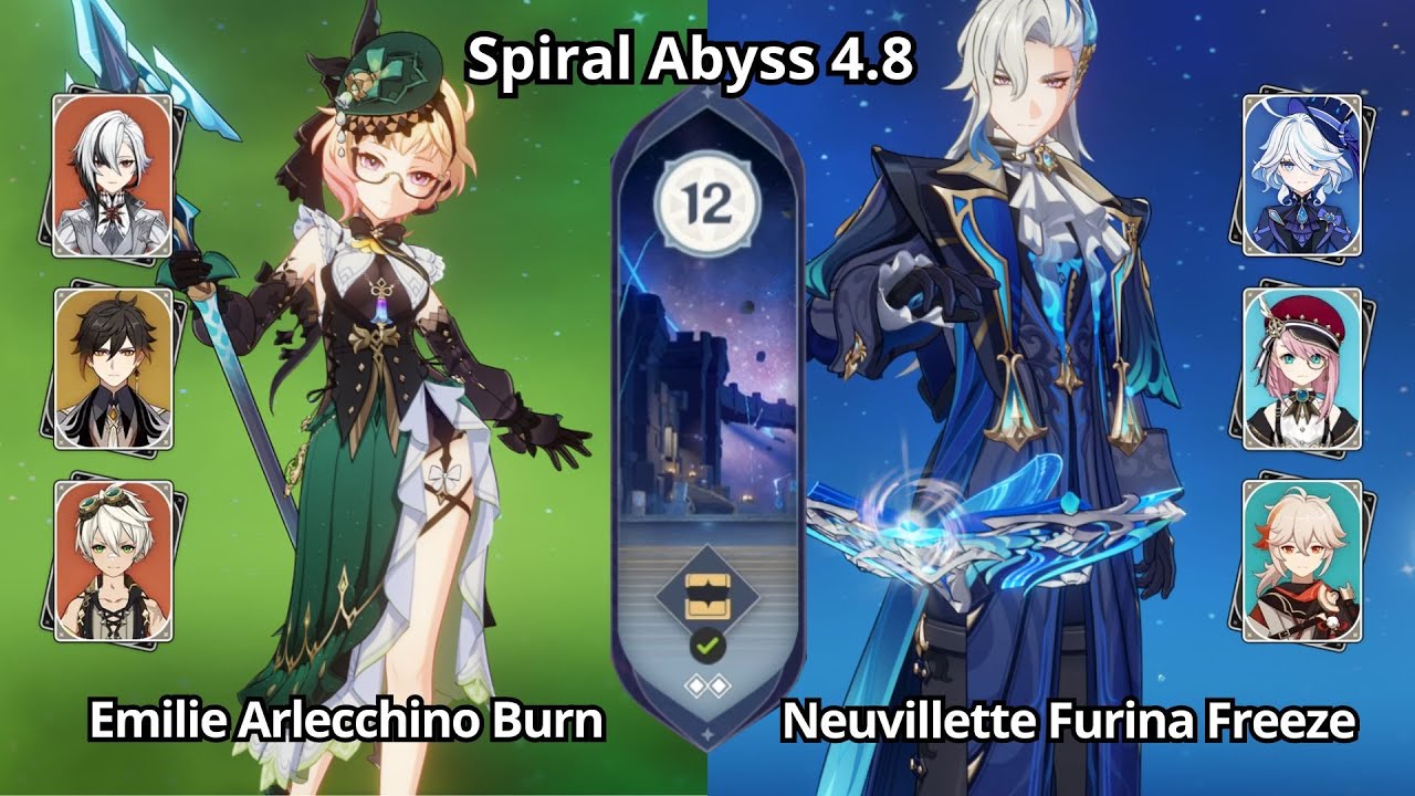 C0 Emilie Arlecchino Burn & C0 Neuvillette Furina Freeze - Spiral Abyss 4.8 Floor 12 Genshin Impact