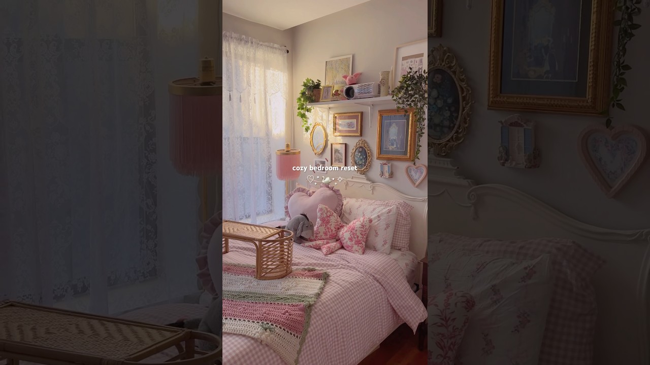reset with me 🦢🩰 my cozy pink shabby chic aesthetic bedroom