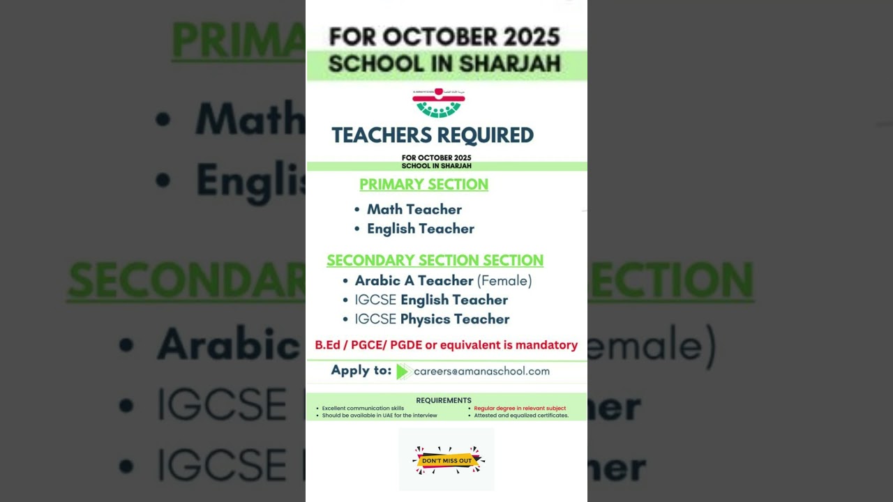 teaching jobs in Sharjah #abroadteacherjob #job