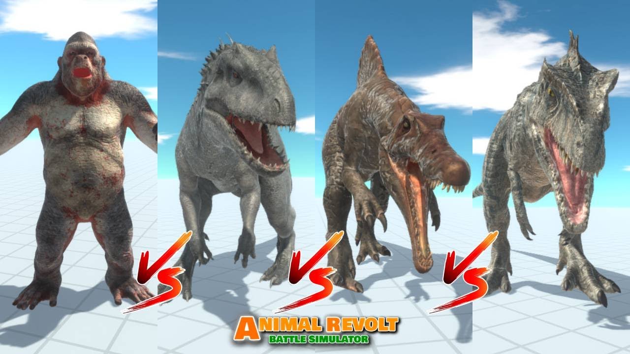 GIGANOTOSAURUS JWD vs INDOMINUS REX JWE2 vs SPINOSAURUS JWE2 vs KING KONG