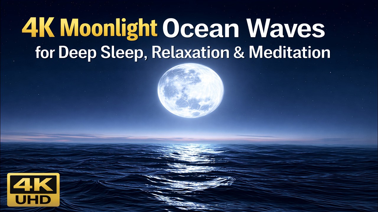 4K Moonlight Ocean Waves for Deep Sleep, Relaxation & Meditation