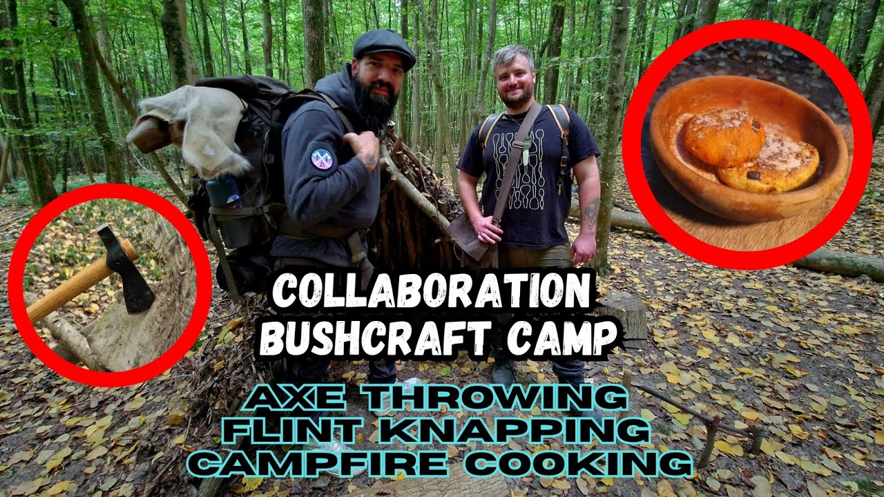 Bushcraft Camping with Back Garden Bushcraft (AXE THROWING, FLINT KNAPPING, CAMPFIRE COOKING) 