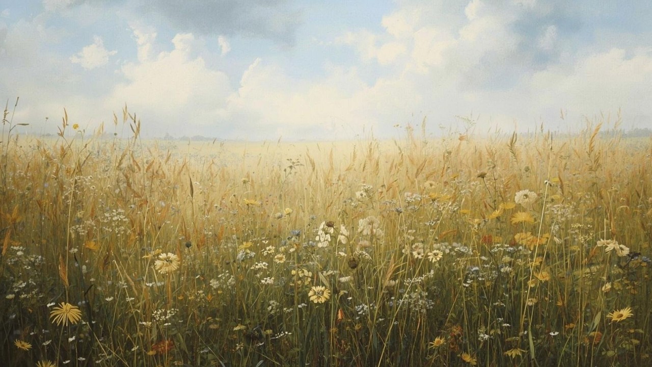 Golden Wildflower Meadow Landscape Vintage Painting | Frame TV Art Display | 2-Hour Screensaver