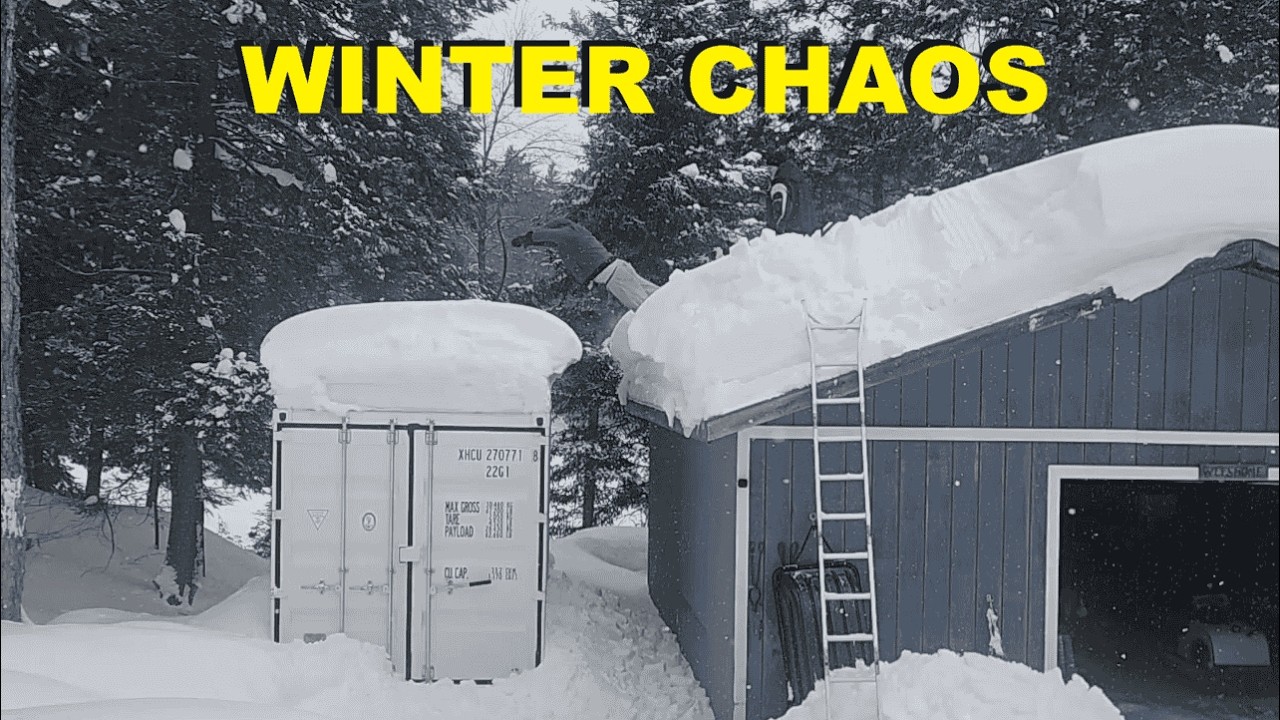 Clearing 5 Feet of Snow Off Garage Roof ❄️ Shovel Fails & Roof Jump