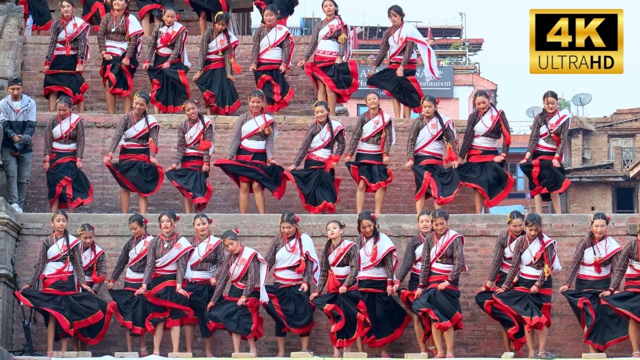 Traditional Newari cultural dhime and dance performance at Taumadhi (Nyatapola temple), Bhaktapur