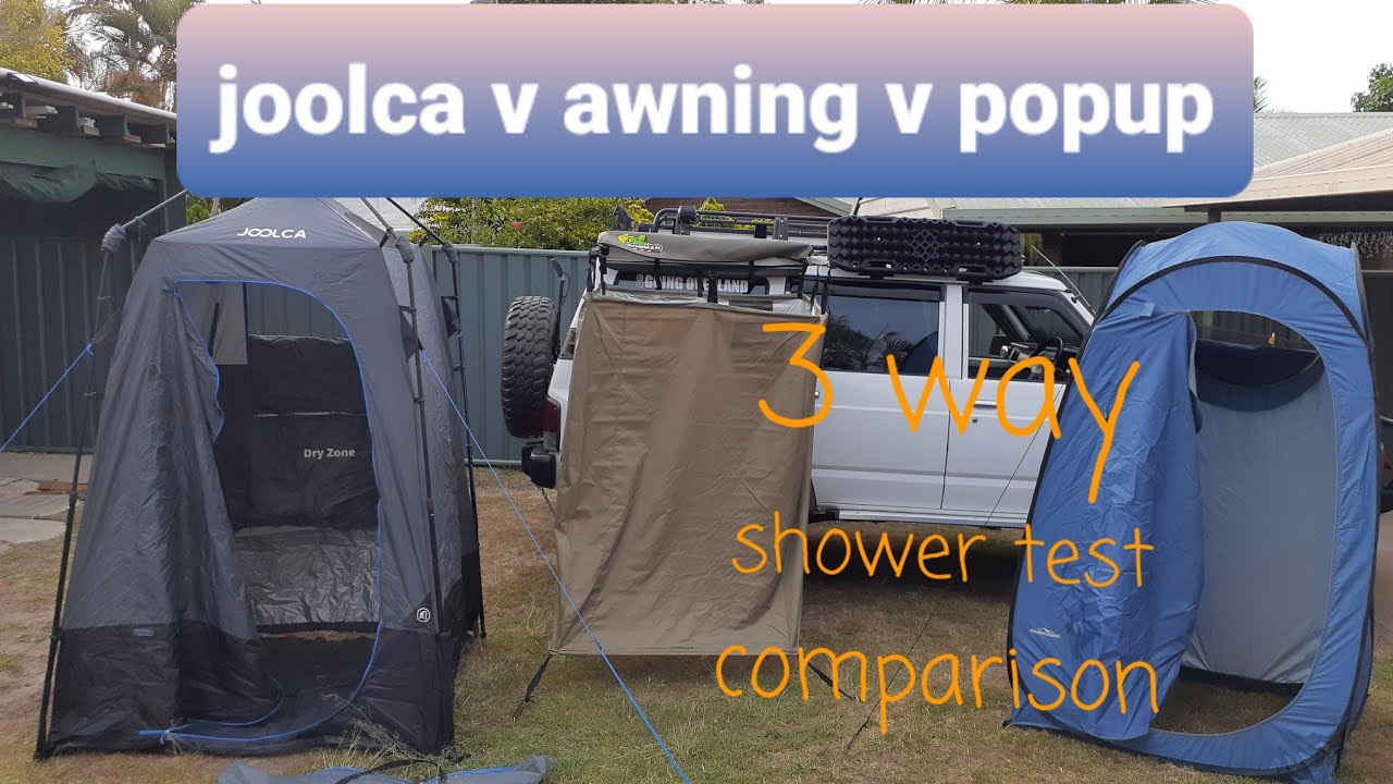 3-way shower tent comparison. Awning tent Vs Joolca Vs Pop up shower tent. What's best for you?
