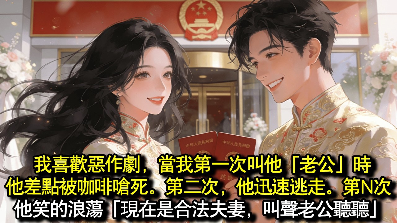 我喜歡惡作劇，當我第一次在公共場所叫我的竹馬「老公」時，他差點被咖啡嗆死。第二次，他帶著墨鏡扭臉迅速逃走。第N次，他點了根煙笑的浪蕩，「現在是合法夫妻，叫聲老公聽聽。」#完結 #愛情 #故事