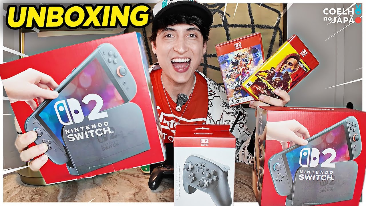 UNBOXING COMPLETO do NINTENDO SWITCH 2: Jogos + Pro Controller 2 + Game Key Card!